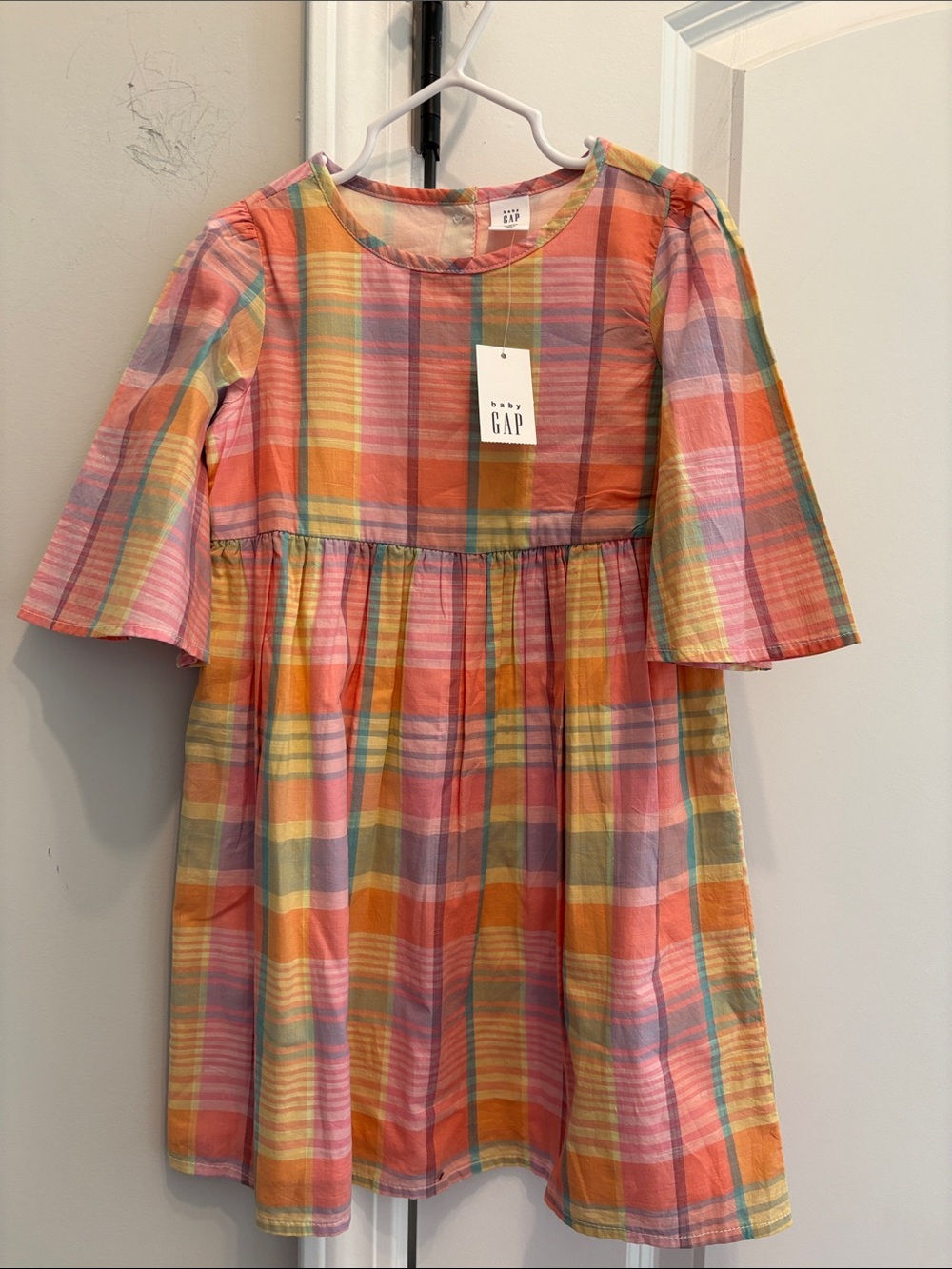 GAP Girls Plaid Cotton Dress in Pink, Orange & Yellow